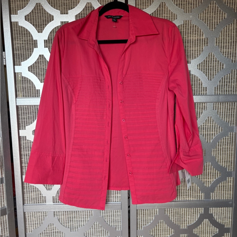 NWT Zac & Rachel Bright Pink Button-Down Blouse